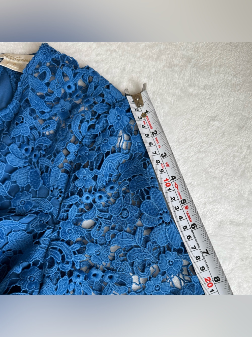 Shoshanna Blue Lace Midi Dress Size 0 Floral Crochet Fitted Ruffle Hem - Picture 11 of 15